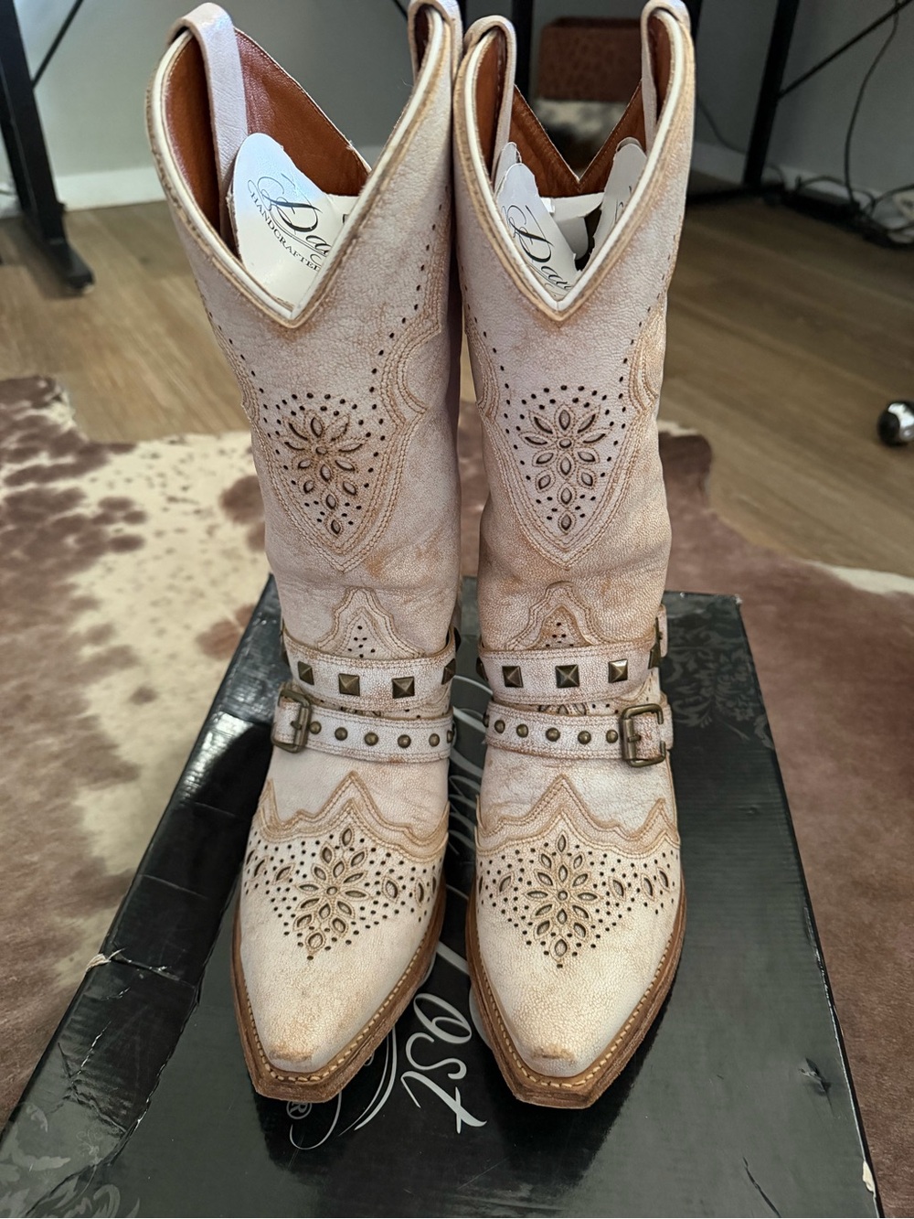 Dan Post Off White Strapped Cowboy Boots - Picture 2 of 6